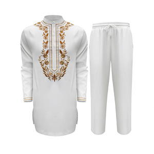 ชุดเซ็ต 2 ชิ้น ลายปักดอกไ<span class=keywords><strong>ม</strong></span>้สีทอง แบรนด์ Lanna White Men คอตั้ง แขนยาว สไตล์แอฟริกัน <span class=keywords><strong>ม</strong></span>ุสลิ<span class=keywords><strong>ม</strong></span> อิสลาม ชุดลำลอง - Product Image 3