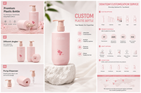 Flacon pompe carré rose pastel avec impression de fleurs de cerisier, logo personnalisé, contenant pour lotion, shampoing, cosmétiques