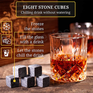 Set Regalo con Cubetti di Ghiaccio per Raffreddare il Whisky, Pietre in Granito e Bicchieri in Vetro, Confezione in Legno, MOQ Ridotto - Product Image 4