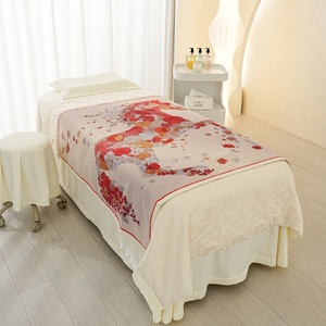 Topper de lit ou lit de massage à cils de qualité supérieure (beige) avec un beau motif floral Ensemble de draps de <span class=keywords><strong>traitement</strong></span> de spa de protection de luxe - Product Image 3