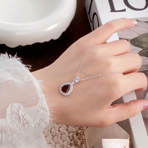 Collier Pendentif Double Halo en Améthyste Vente en Gros, Argent Sterling 925, Grenat Naturel Taille Poire 8*10mm, Bijoux Fins - Product Image 3
