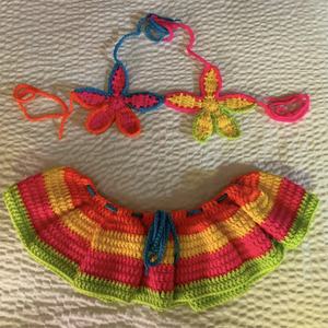 Trajes de Baño Personalizados, Conjuntos de Bikinis de Crochet, Multicolor, Rayas Arcoíris, Top de Hombros Descubiertos, 2 Piezas, Talla Grande, Traje de Baño Deportivo para Mujer - Product Image 4