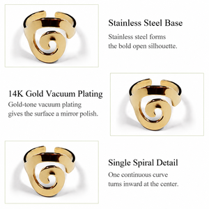 Bague ouverte en spirale en acier inoxydable plaqué or 14 carats sous vide, ajustable, sculpturale, 20 × 3,2 mm - Product Image 2