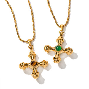 Yueli Cross <b>Necklace</b> Stainless Steel Gold Plated Geometric Pendant Party Jewelry - Product Image 5