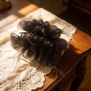 Cloud Bubble Mesh <b>Clip</b> for Women, 2024 New Style, High-End Large Feather Shark <b>Clip</b> Hair Accessory, Hot Selling Hair Accessory - Product Image 3