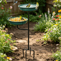 Bain d'oiseaux et mangeoire sur pied en métal, style vintage, en fer, pour jardin, décoration extérieure et alimentation des oiseaux