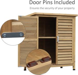 Caseta de Almacenamiento de Jardín de Madera de 2 Puertas con Madera de Abeto Sólida Resistente al Agua 87L X 46.5W 96.5Hcm Natural - Product Image 4