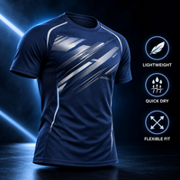 T-shirt de sport pour homme à manches courtes, respirant, séchage rapide, pour la gym, la course à pied et l'entraînement, bleu marine