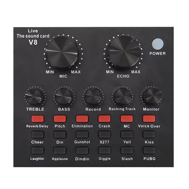 V8 Audio Sound Card - USB External Audio Interface Studio Recording, Live Streaming & Karaoke for PC, Phone, Guitar, and Headset