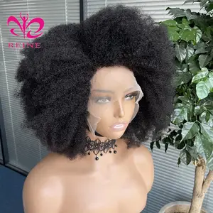 Perruque lacet frontal Afro Kinky Curly couleur naturelle Afro Bob cheveux humains ligne de cheveux naturelle 13X4 sans colle perruques de cheveux humains courts