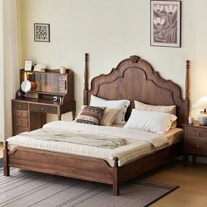 <span class=keywords><strong>Letto</strong></span> in Legno Massello di Noce Nero Stile <span class=keywords><strong>Francese</strong></span> 1,8M con Testiera Intagliata Retrò e Struttura Robusta per Camera da <span class=keywords><strong>Letto</strong></span> di Lusso - Product Image 3