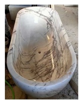 Baignoire de douche en marbre blanc naturel fabriquée à la main surface solide de style autoportante moderne