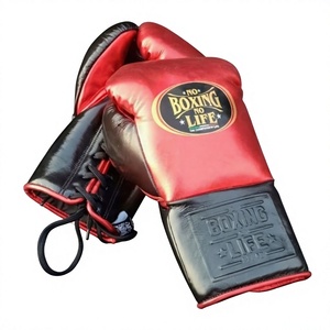 Gants de boxe en cuir Boxing Life, à doigts entiers, avec fermeture à lacets au poignet, équipement d'entraînement pour adultes, rouge et noir - Product Image 4