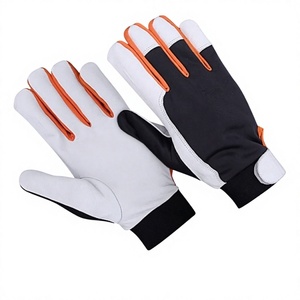Guantes de Trabajo de Cuero Antideslizantes con Puño Elástico, Puntas de los Dedos Blancas, Negras y Naranjas, Guantes de Uso General para Ensamblaje - Product Image 1