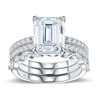 Bague de fiançailles pour femme en argent 925 avec moissanite taille émeraude VVS couleur D, large bande, certificat GRA - En stock, en promotion