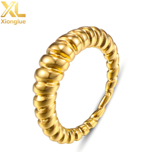 18K Gold Stainless Steel Croissant <b>Rings</b> Embossed Geometric <b>Thin</b> Twist Curve Engagement Party Jewelry Titanium Anniversaries - Product Image 1