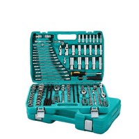 Jeu de clés à douille à cliquet en acier au chrome-vanadium, outils de réparation automobile, kit d'entretien de véhicule, boîte verte