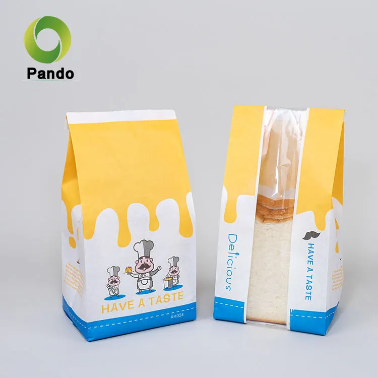 Pando imprimé écologique blanc boulangerie alimentaire Baguette pain biscuits emballage Kraft Sandwich pain emballage sac en papier avec fenêtre