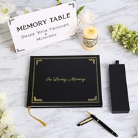 Livre d'or funéraire à impression personnalisée, ensemble de journaux, cahiers en cuir noir pour la célébration de la vie avec pochettes pour photos