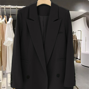 스트레이트 캐주얼 긴 소매 플래킷 버튼 없는 단색 여성용 수트 탑 블레이저 패션 - Product Image 2