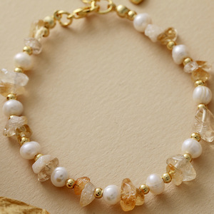 Amethyst And Citrine <b>Beaded</b> <b>Bracelet</b> With Pearl And Gold Heart Charm Bohemian Style Gift Jewelry - Product Image 4