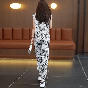 Women's Sleeveless Casual Set Ink Painting Print Chiffon Two Piece Harem Pants Set - Product Image 5