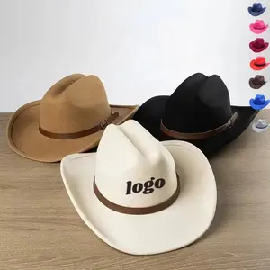 Özel LOGO lüks yün erkekler batı bantları unisex texas toplu ranger anahtarlık toptan satın almak kemer tokası kovboy fötr şapkalar