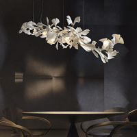 Lustre en céramique et acier inoxydable en forme de feuille de Ginkgo, style post-moderne, inspiré des designers, luminaire suspendu artistique à LED pour salon