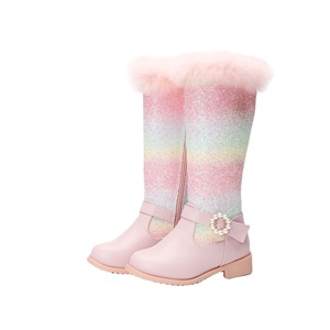 Novo Estilo Logotipo Personalizado 2025 Crianças Fur <span class=keywords><strong>Boots</strong></span> Meninas Inverno Ankle <span class=keywords><strong>Boots</strong></span> Botas Quentes Salto Baixo Rosa Botas de Inverno para Meninas com Pérola - Product Image 1