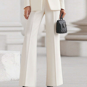 Damen Frühling Umweltfreundliche Flache Hochtaillierte Krepp-Hose mit Weitem Bein in Vollänge Einfarbige Formelle Anzughose - Product Image 1