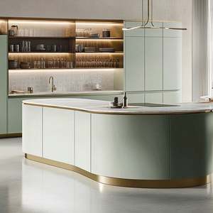 Armoires de cuisine de style luxe personnalisées, caractéristiques durables, structure en contreplaqué, plan de travail en marbre, charnières en acrylique, robinet pour maisons modernes - Product Image 4