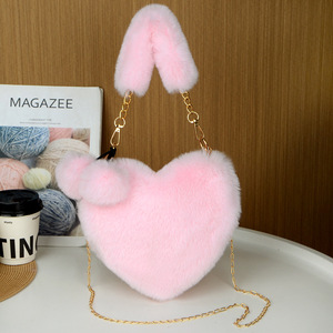 Lovely Heart-shaped <b>Plush</b> Shoulder Bag, Fluffy Faux Fur Love Crossbody Handbag, Mini Tote <b>Purse</b> for Daily & Streetwear - Product Image 3