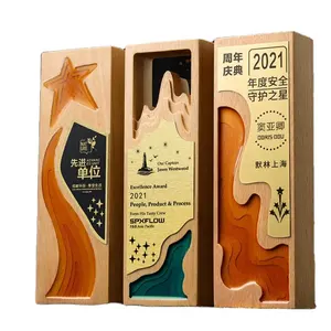 Hot Sale Great Honor Souvenirs Luxury Blank Solid Wooden Mountain peaks Sea Wave Trophy Award