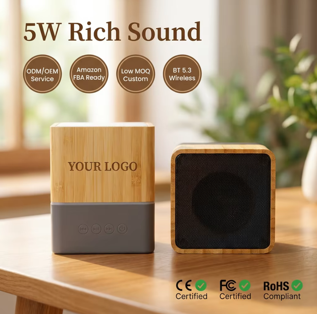 Natural Bamboo Wood Retro Vintage Portable Wireless Speaker 5W Stereo TF USB AUX Rechargeable RGB LED Gift Box OEM Custom Logo