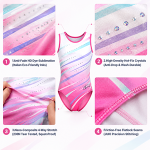 Justaucorps de gymnastique sans manches personnalisés en usine, imprimé rayé dynamique OEKO-TEX, strass scintillants, combinaisons pour équipes scolaires, vente en gros - Product Image 2