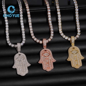 Colgante de Moda para Hombre de Plata de Ley 925 con Moissanita Hamsa Iced Out, que Pasa la Prueba del Diamante, Joyería Hip Hop - Product Image 2