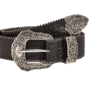 <span class=keywords><strong>Ceinture</strong></span> décorative vintage de style américain pour <span class=keywords><strong>femme</strong></span> avec boucle en alliage, longueur 105 cm, largeur épaisse, design distinctif de sous-culture, noir - Product Image 5