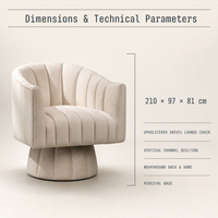 Fauteuil pivotant capitonné en velours crème avec base en tissu doux, fauteuil d'appoint pour salon, vente en gros, directement de l'usine