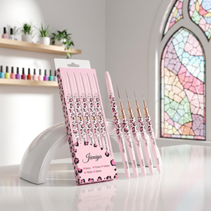 Pinceaux à liner en nylon/kolinsky personnalisés de plusieurs tailles, <span class=keywords><strong>extra</strong></span> fins, à imprimé léopard rose, pour le nail art - Product Image 1