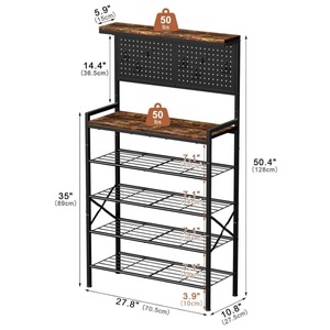 Zapatero alto con panel perforado, 7 ganchos, estilo industrial resistente, caja de almacenamiento para la entrada, para organizar - Product Image 1