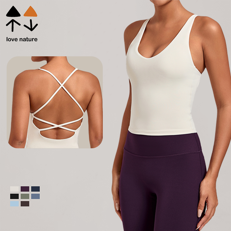 Wholesale Women's Crisscross Beauty Back Fitness Yoga Tank Top Nylon Spandex Fixed Straps All Season Running Workout Sports Top