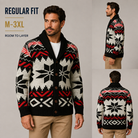 Suéter Cárdigan para Hombre con Cuello Chal, Diseño Nórdico Jacquard con Patrón Geométrico, Poliéster, Cierre de Botones, Tejido de Invierno, Venta al Por Mayor OEM