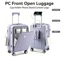 Valise à roulettes de 20 pouces à ouverture frontale avec porte-gobelet et port de chargement USB, personnalisable OEM/ODM, certifiée BSCI
