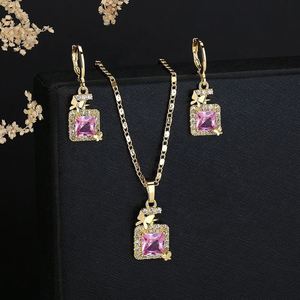 Joyería al por Mayor, Juego de Joyería de Latón Chapado en Oro de 18K con Aretes y Collar de Circonita Cuadrada a la Moda para Mujer, para Bodas y Eventos - Product Image 5