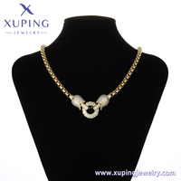 X000941367 Bijoux XUPING en gros Collier de mode avec double roses et anneau, rose tulipe sertie de pierres, chaîne Rolo Box