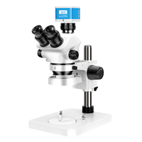 Microscope stéréoscopique binoculaire SZM7050 7X-50X avec support de bureau et éclairage annulaire 10W pour la réparation de cartes de circuits et la micro-soudure