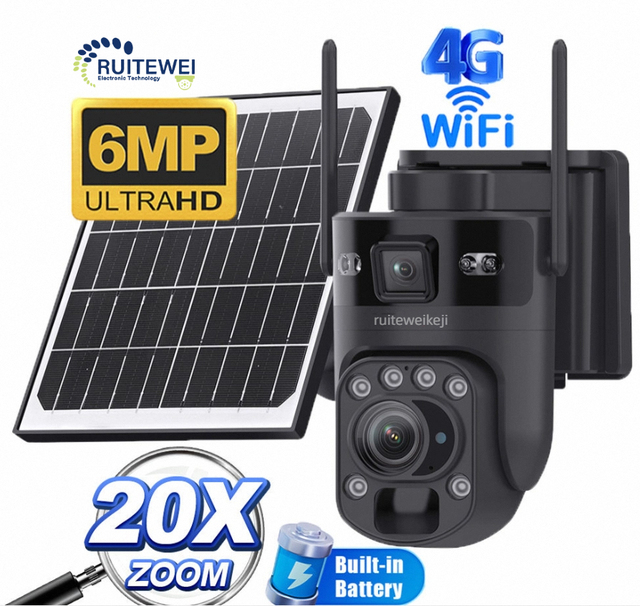 20X Optical Zoom Dual Lens Dual View 4G Solar Camera PIR Human Tracking Color Night Vision Security Cctv System Camera