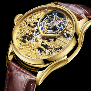 Reloj Mecánico AESOP Manual Tourbillon Skeleton para Hombre con Diamantes, Acero Inoxidable, Zafiro Sintético y Correa de Cuero 7016 - Product Image 4