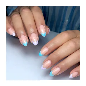 Good Quality Transparent Shinny Silver Natural Almond Full Cover Press On Medium Nails Clear Reusable Reflective Glitter Fake Na