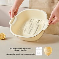 Dubbellaagse, voedselveilige plastic wasmand voor groenten & fruit met afwatering, handmatig keukenhulpmiddel